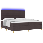 Boxspringbed 200x200 cm donkerbruin stof met LED