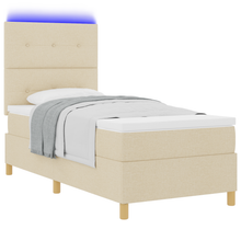 Boxspringbed met matras en LED stof crèmekleurig 90x190 cm