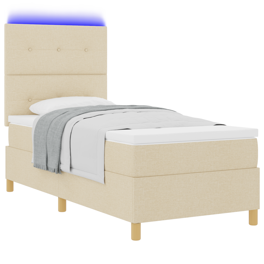 Boxspringbed met matras en LED stof crèmekleurig 90x190 cm