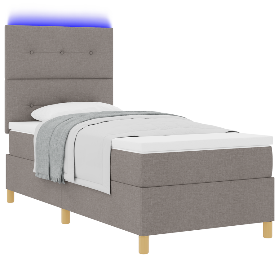 Boxspringbed met matras en LED stof taupe 90x200 cm