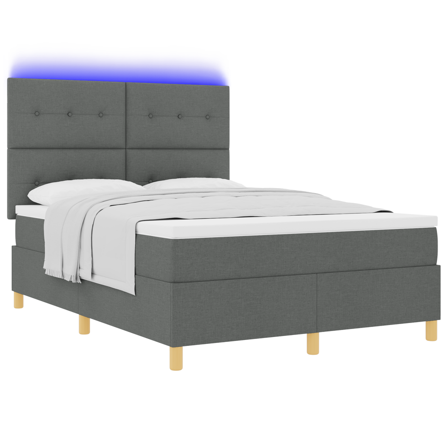 Boxspringbed met matras en LED stof donkergrijs 140x190 cm