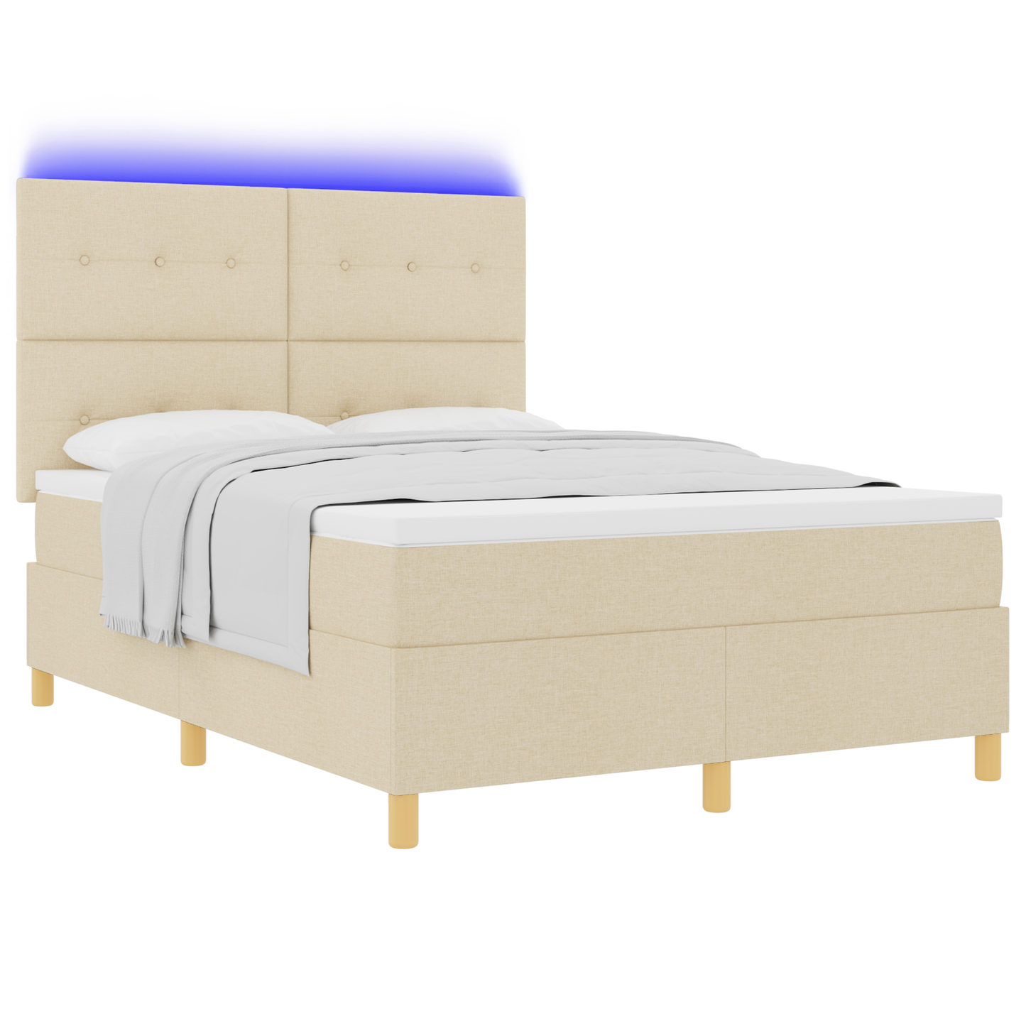 Boxspringbed met matras en LED stof crèmekleurig 140x190 cm