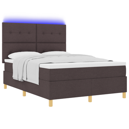 Boxspringbed met matras en LED stof donkerbruin 140x200 cm