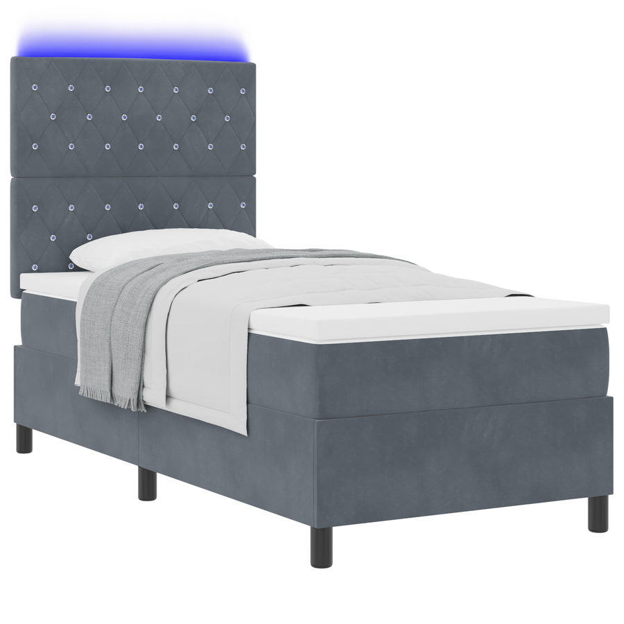 Boxspringbed met Matras & LED Donkergrijs 90x190 cm Fluweel