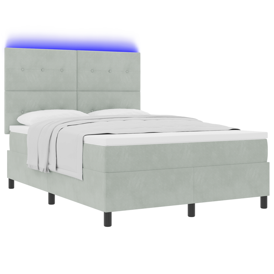Boxspringbed met matras en LED fluweel lichtgrijs 140x190 cm