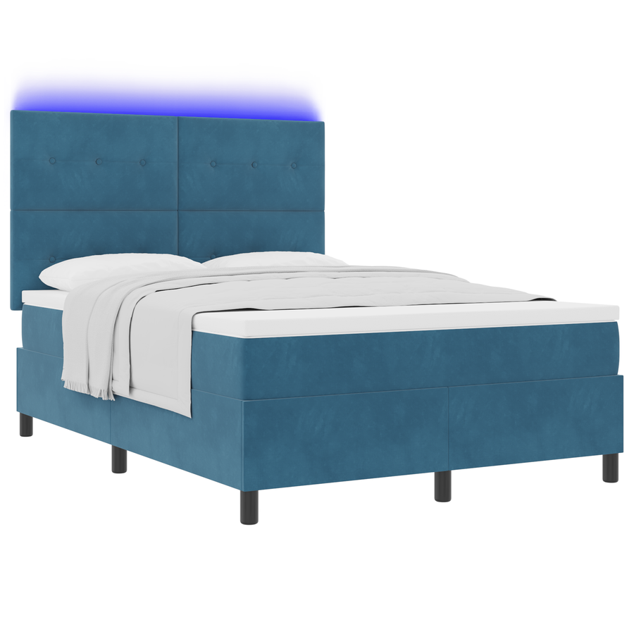 Boxspringbed met matras en LED fluweel donkerblauw 140x200 cm