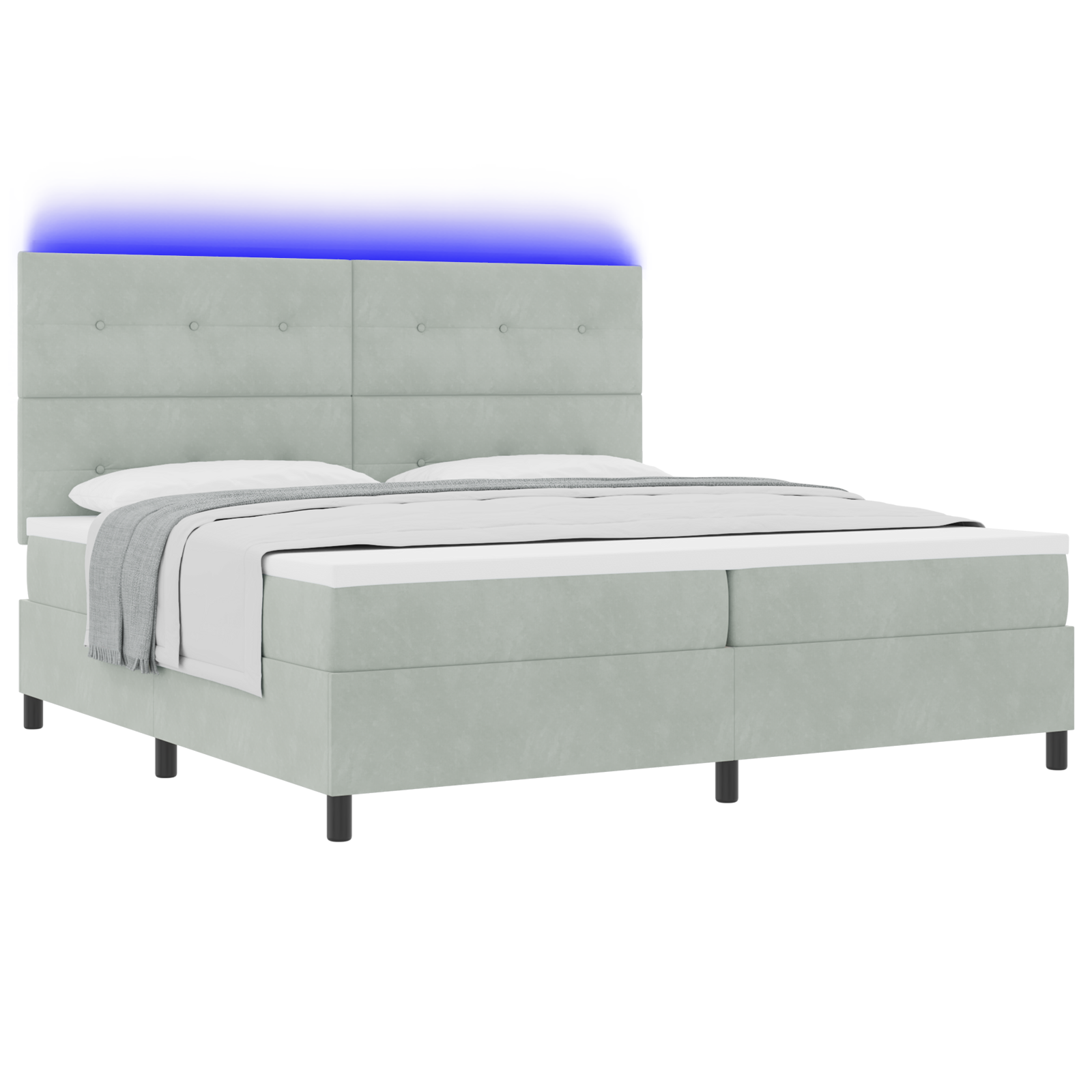 Boxspringbed met matras en LED fluweel lichtgrijs 200x200 cm