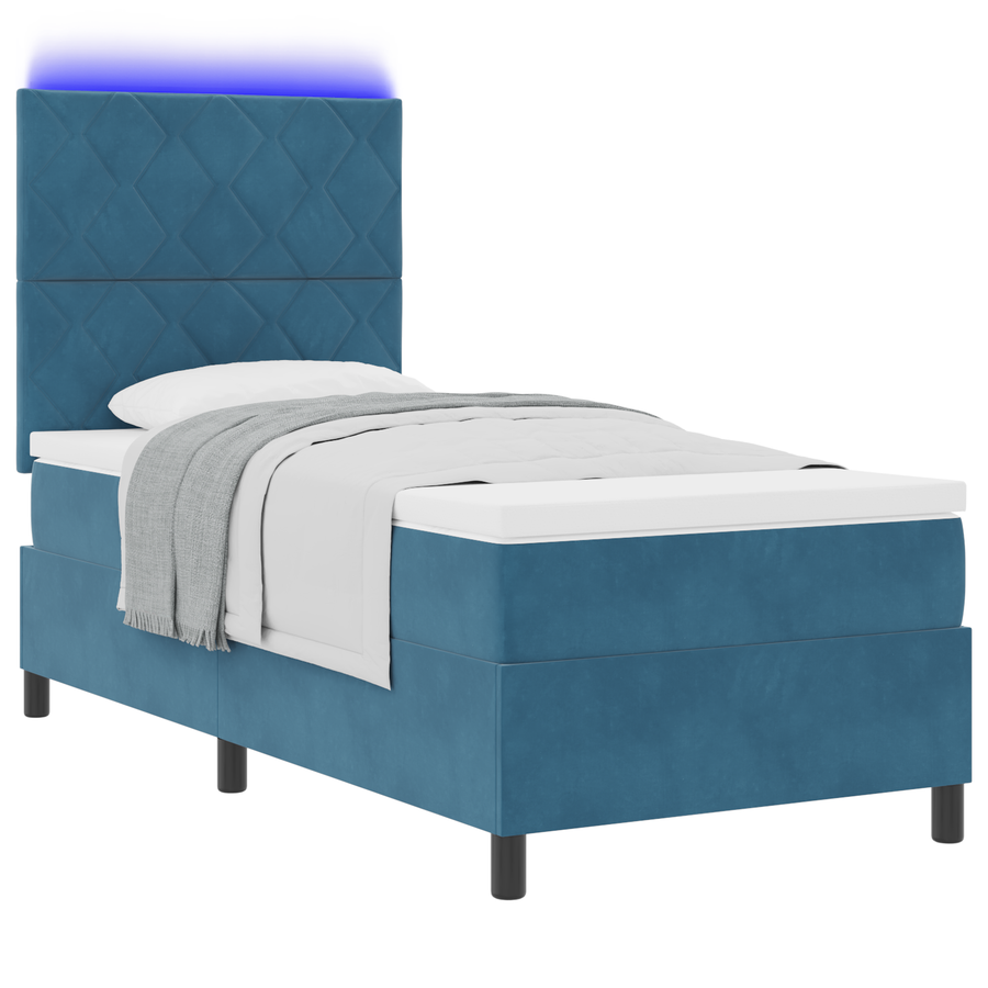 Boxspringbed met matras en LED fluweel donkerblauw 90x200 cm