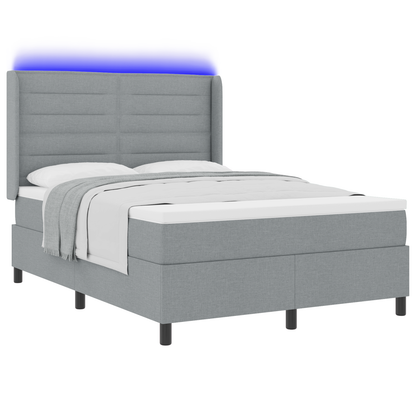 Boxspringbed met matras en LED stof lichtgrijs 140x190 cm