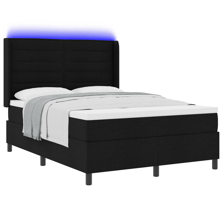 Boxspringbed met matras en LED stof zwart 140x200 cm