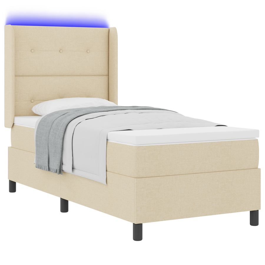 Boxspringbed met matras en LED stof crèmekleurig 90x190 cm