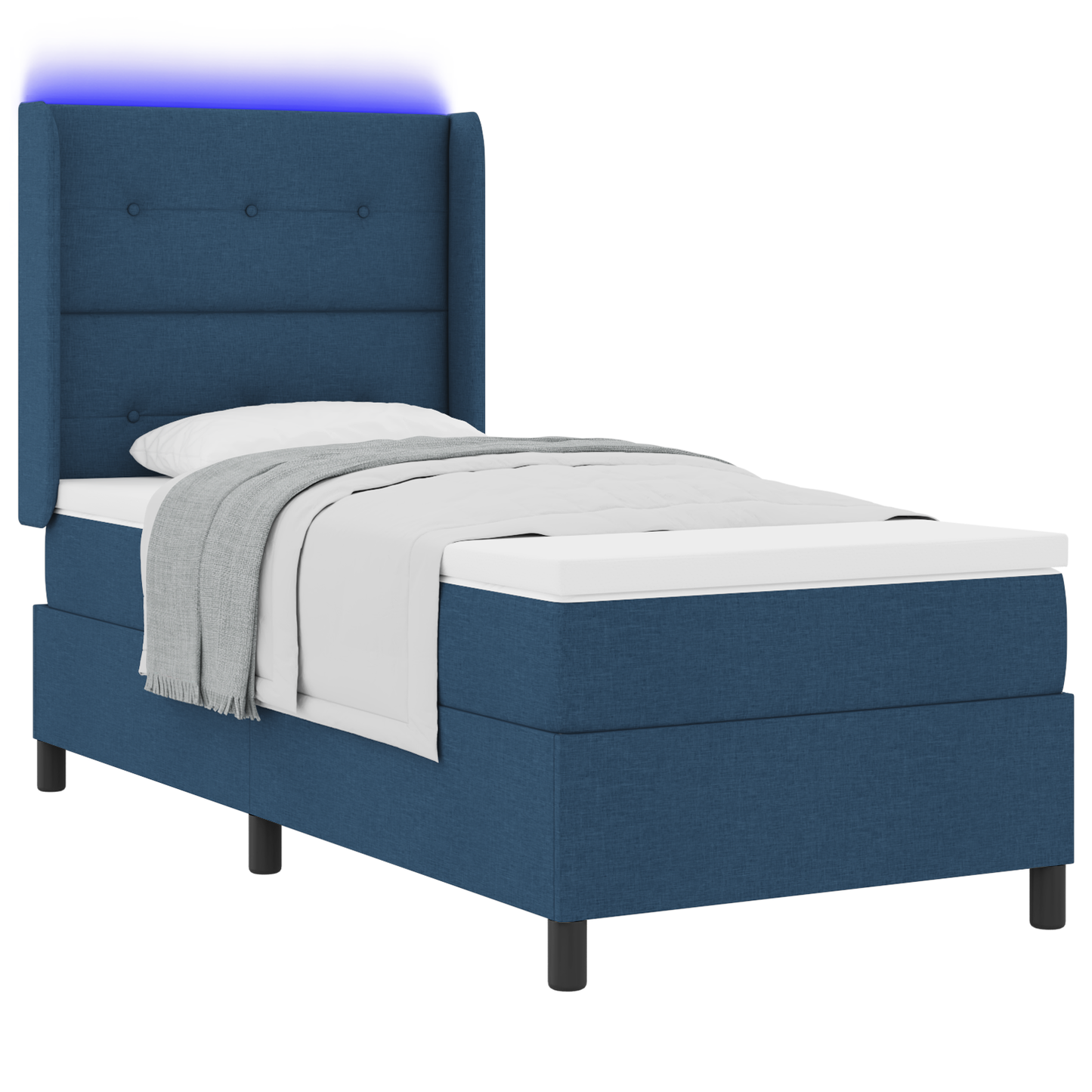 Boxspringbed met matras en LED stof blauw 90x190 cm