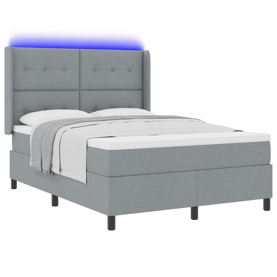 Boxspringbed met matras en LED stof lichtgrijs 140x190 cm