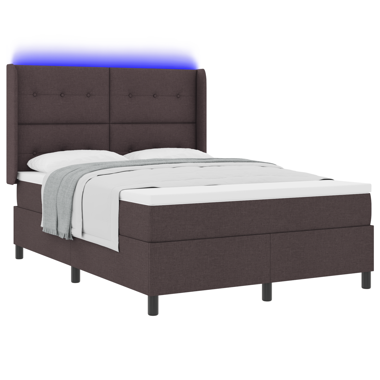 Boxspringbed met matras en LED stof donkerbruin 140x190 cm