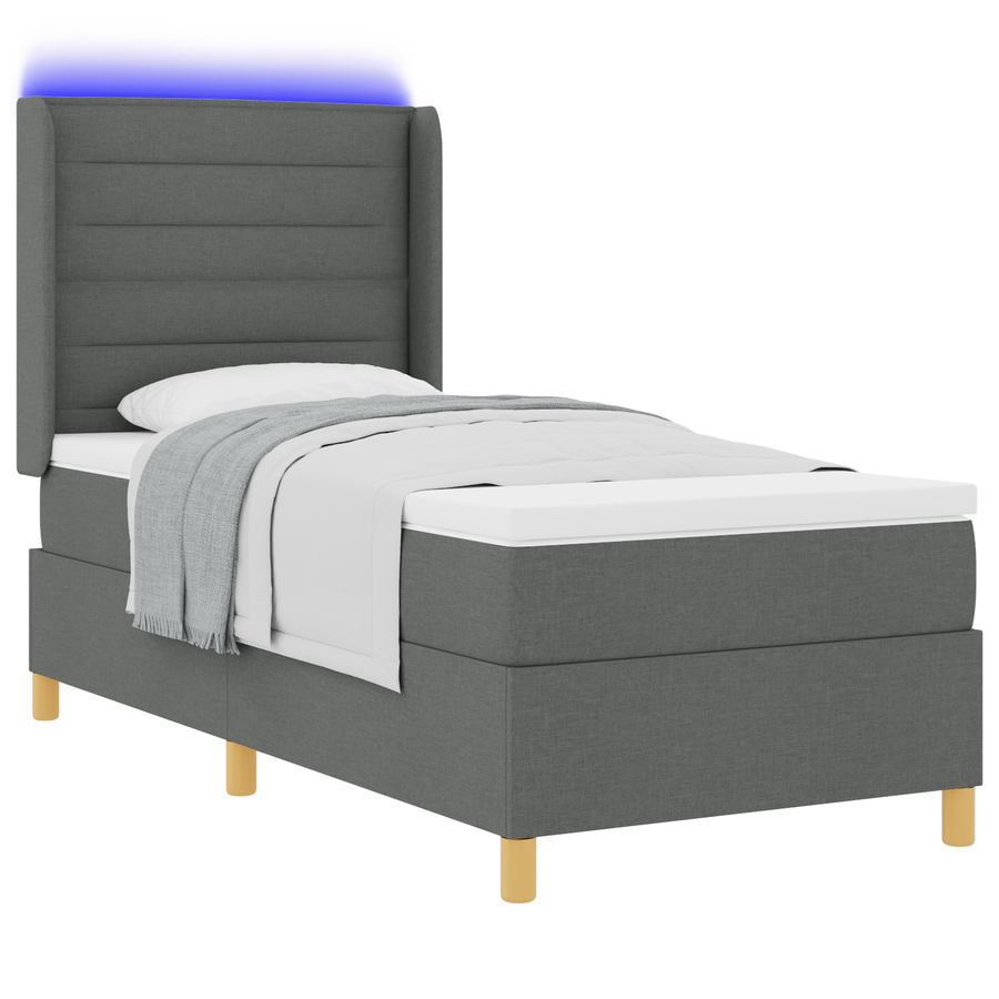 Boxspringbed met matras en LED stof donkergrijs 100x200 cm