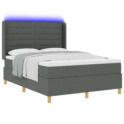 Boxspringbed met matras en LED stof donkergrijs 140x190 cm