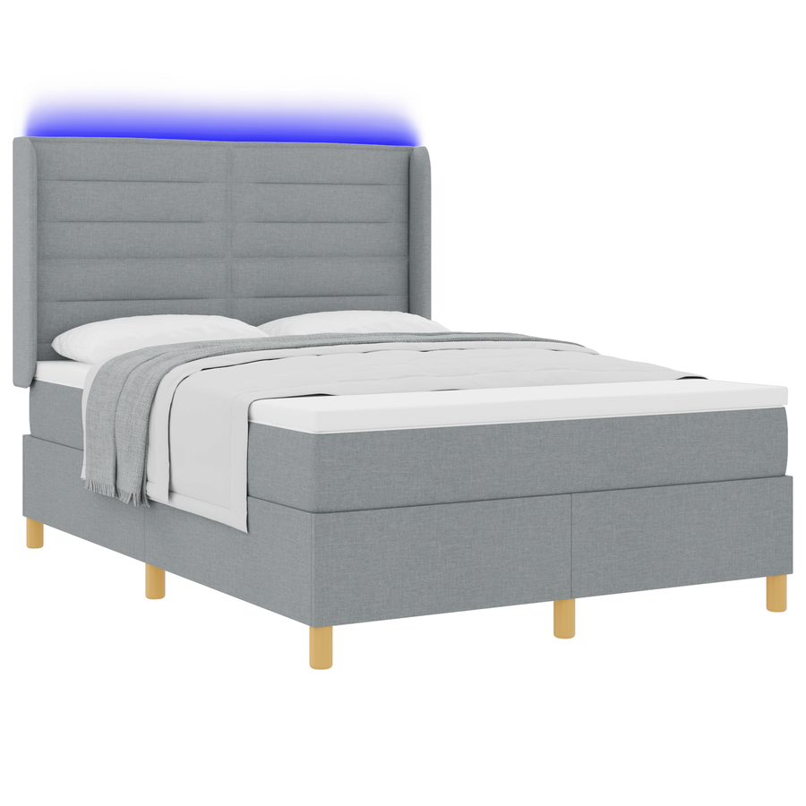 Boxspringbed met matras en LED stof lichtgrijs 140x200 cm