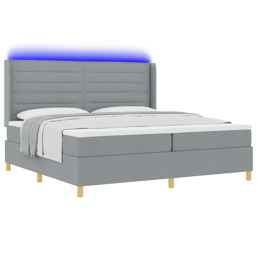 Boxspringbed met matras en LED stof lichtgrijs 200x200 cm