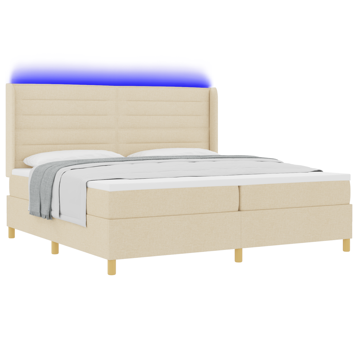 Boxspringbed met matras en LED stof crèmekleurig 200x200 cm