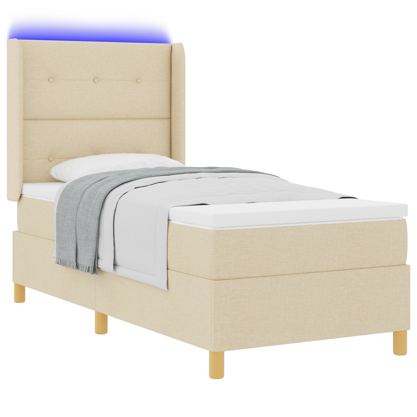 Boxspringbed met matras en LED stof crèmekleurig 90x190 cm