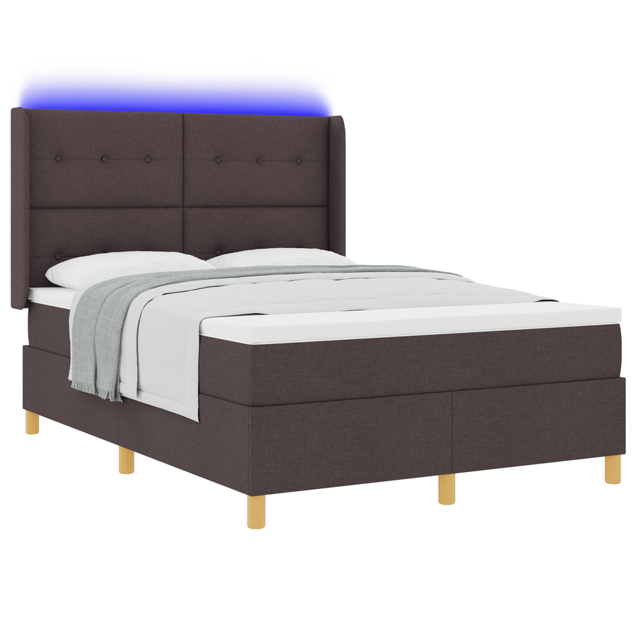 Boxspringbed met matras en LED stof donkerbruin 140x200 cm