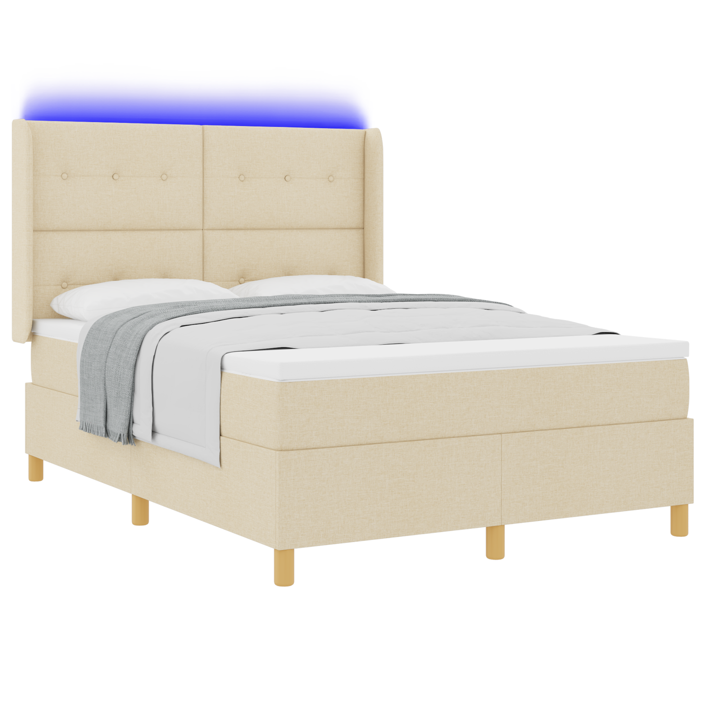 Boxspringbed met matras en LED stof crèmekleurig 140x200 cm