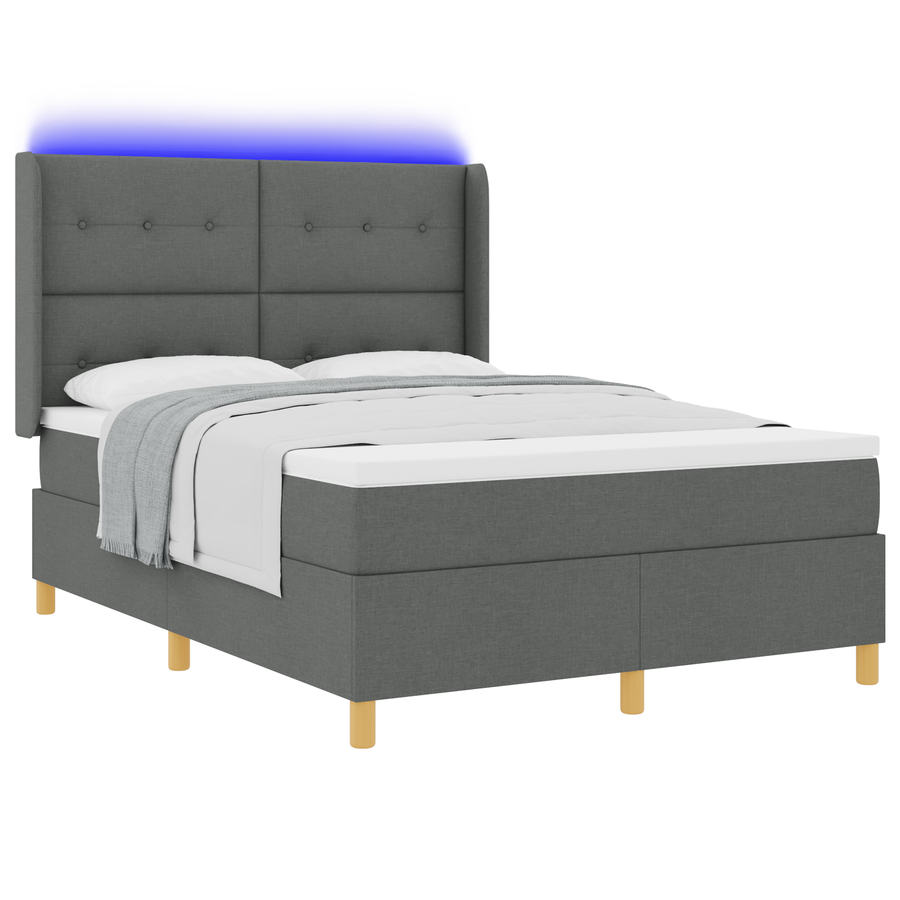 Boxspringbed met matras en LED stof donkergrijs 160x200 cm