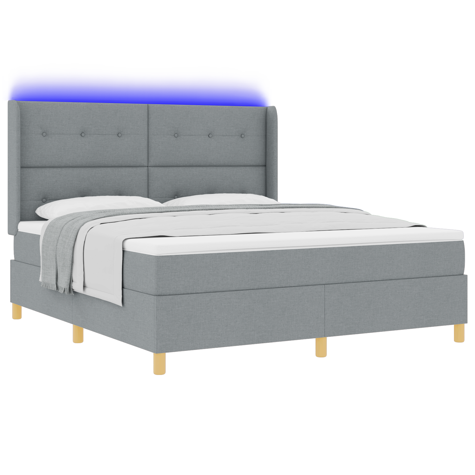 Boxspringbed met matras en LED stof lichtgrijs 180x200 cm