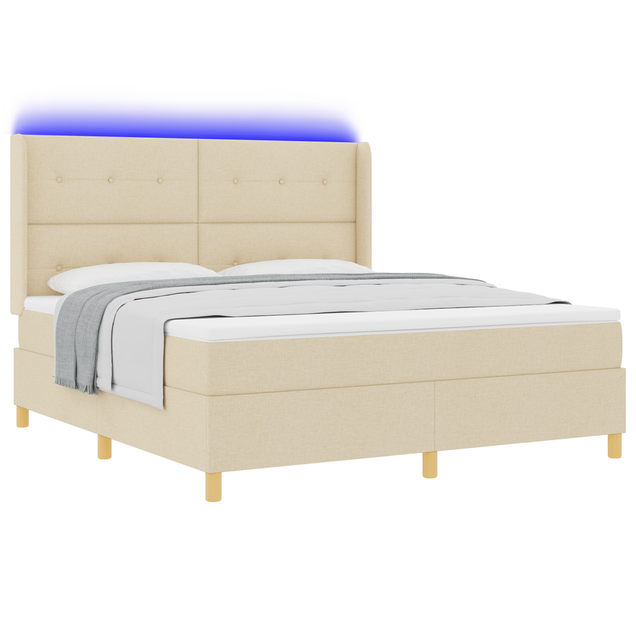 Boxspringbed met matras en LED stof crèmekleurig 180x200 cm