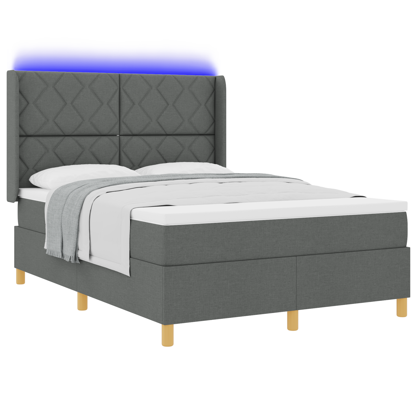 Boxspringbed met matras en LED stof donkergrijs 140x200 cm