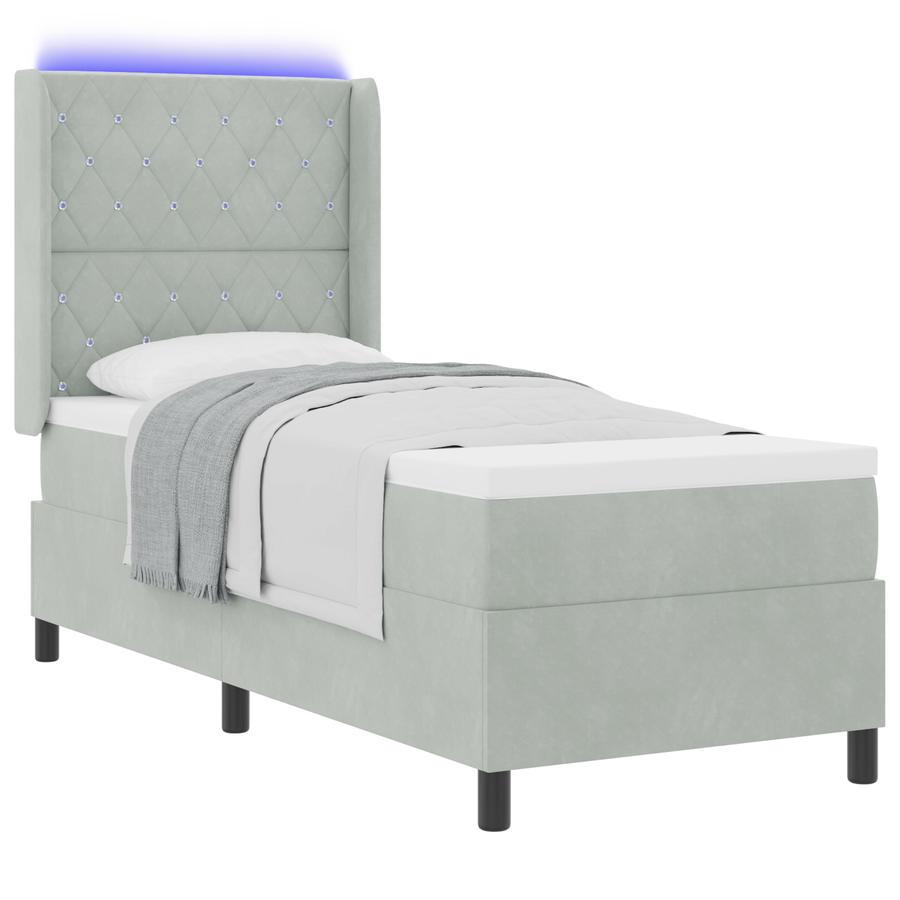 Boxspringbed met matras en LED fluweel lichtgrijs 80x200 cm