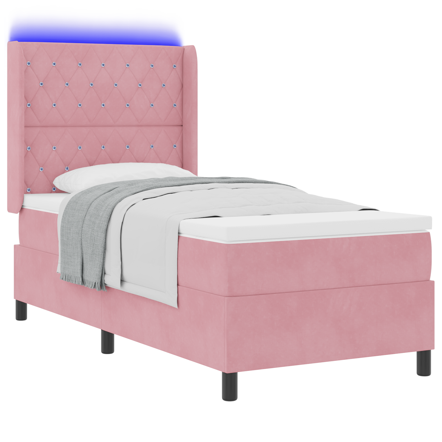 Boxspringbed met matras en LED fluweel roze 90x200 cm