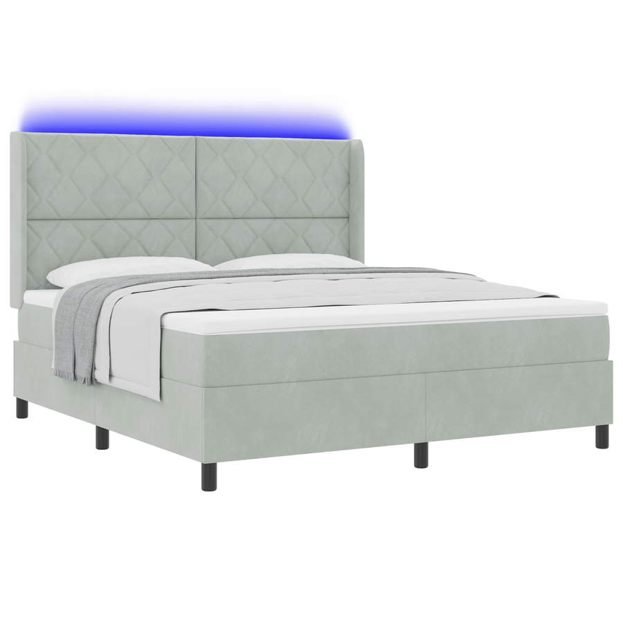 Boxspringbed met matras en LED fluweel lichtgrijs 180x200 cm