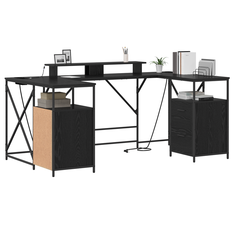 Bureau met lade met opslag Zwart eiken 182 x 101 x 87.5 cm Bewerkt hout