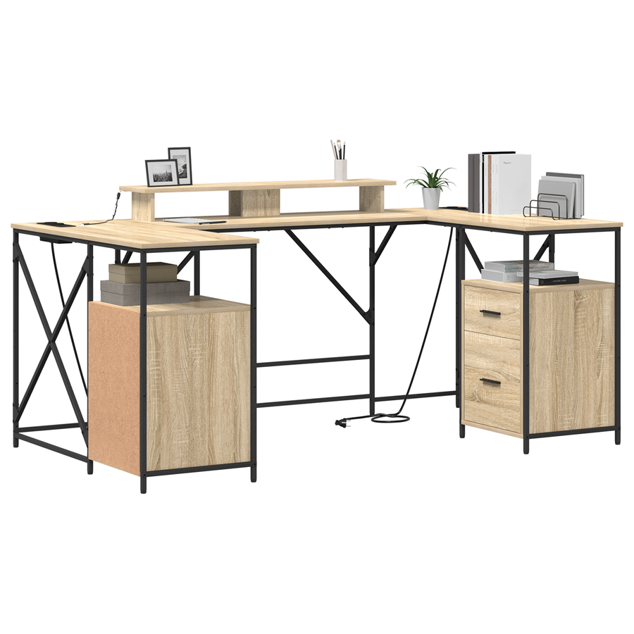 Bureau met lade met opslag Sonoma eiken 182 x 101 x 87.5 cm Bewerkt hout