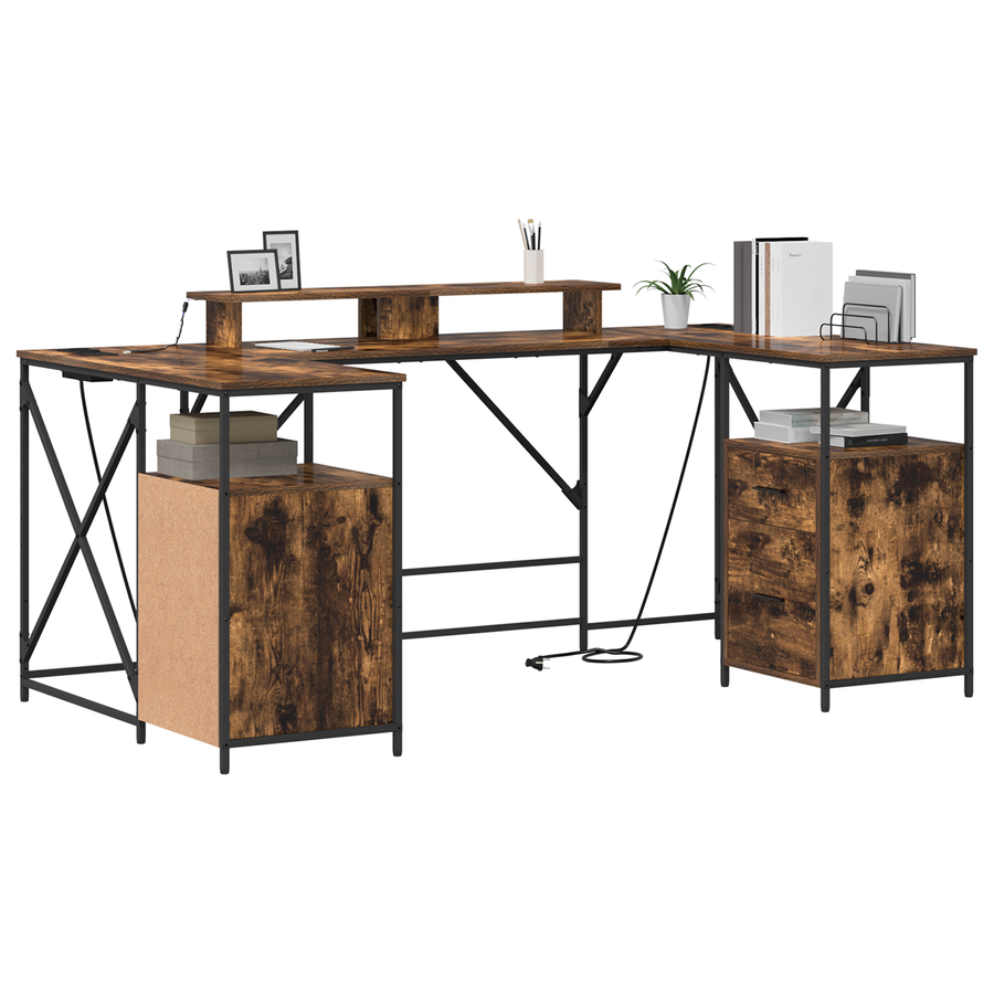 Bureau met lade Gerookt eiken 182 x 101 x 87.5 cm Bewerkt hout