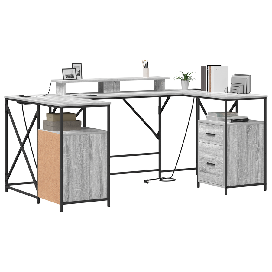 Bureau met lade met opslag Grijs sonoma 182 x 101 x 87.5 cm Bewerkt hout