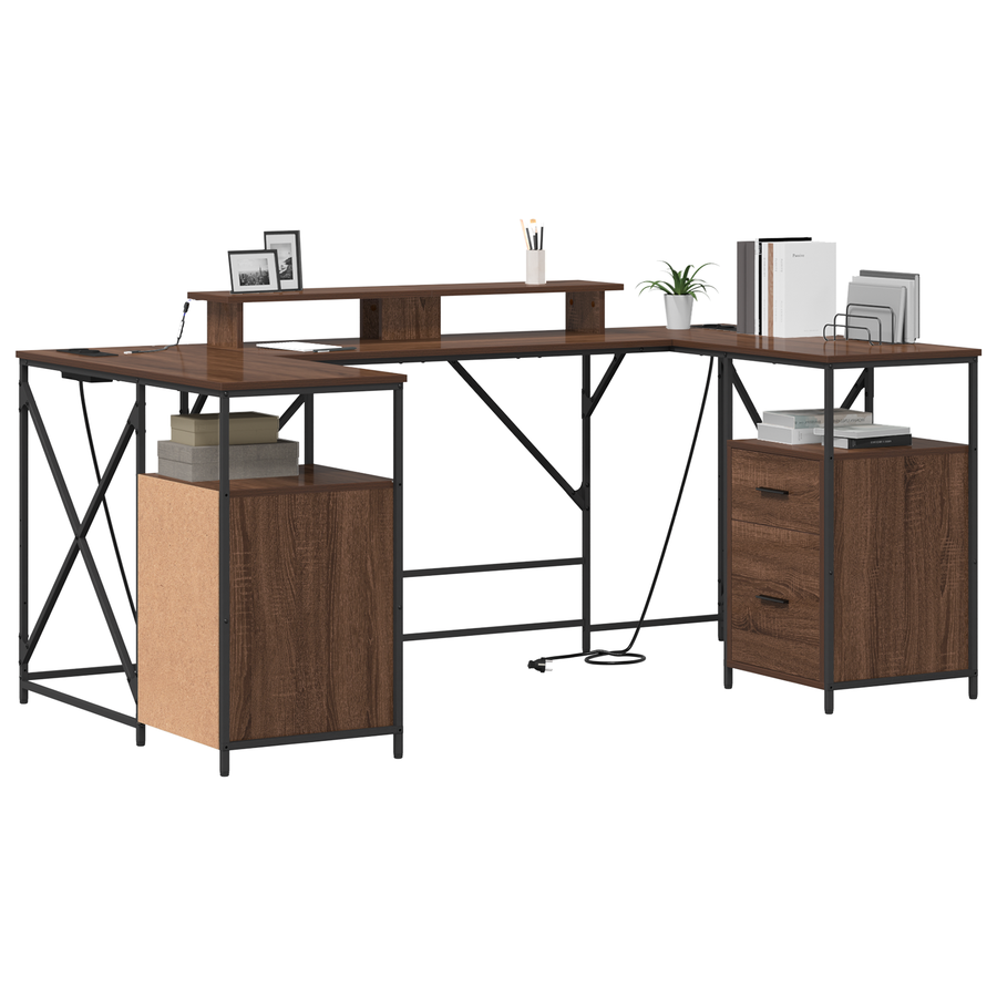 Bureau met lade met opslag Bruin eiken 182 x 101 x 87.5 cm Bewerkt hout