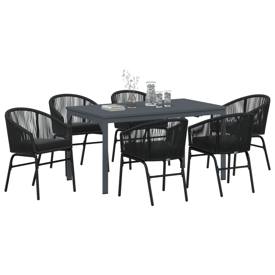 7-delige tuinset met kussens - zwart poly rattan