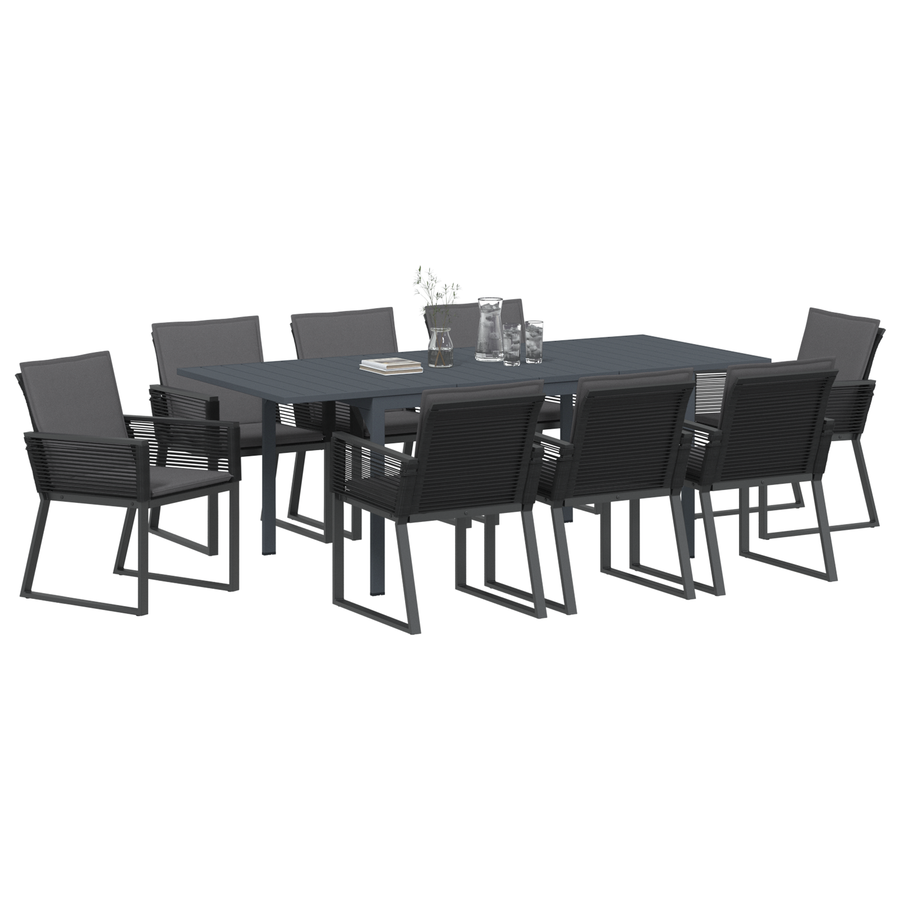 Tuin eettafelset 9 pcs Zwart poly rattan
