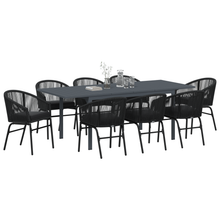 Tuin eettafelset 9 pcs Zwart poly rattan