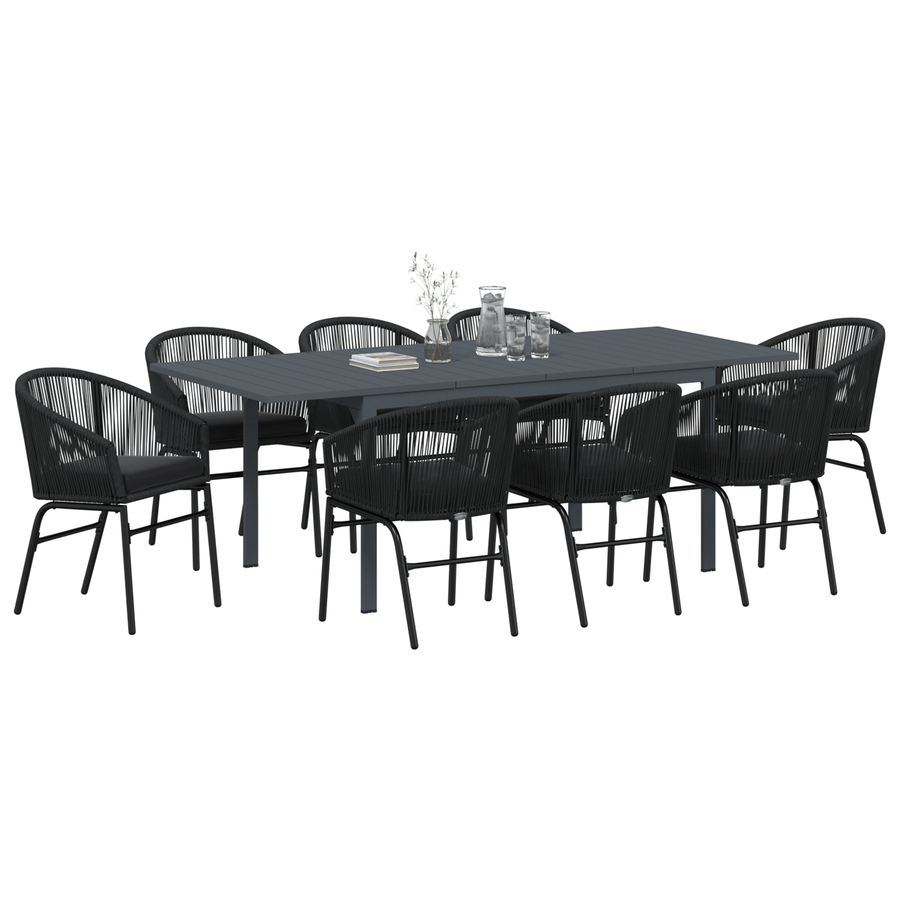 Tuin eettafelset 9 pcs Zwart poly rattan