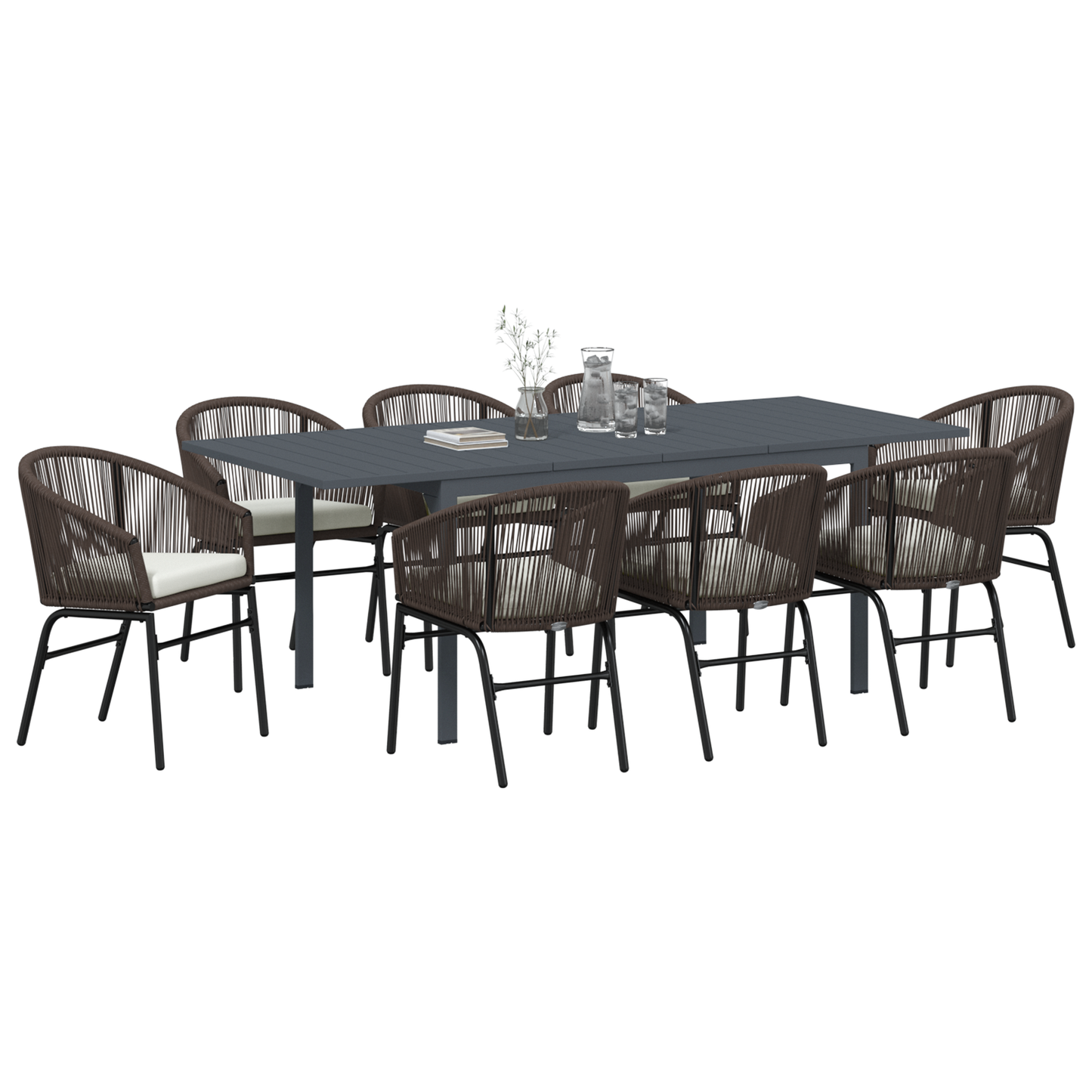 Tuin eettafelset 9 pcs Bruin poly rattan