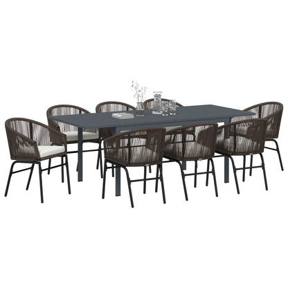 Tuin eettafelset 9 pcs Bruin poly rattan