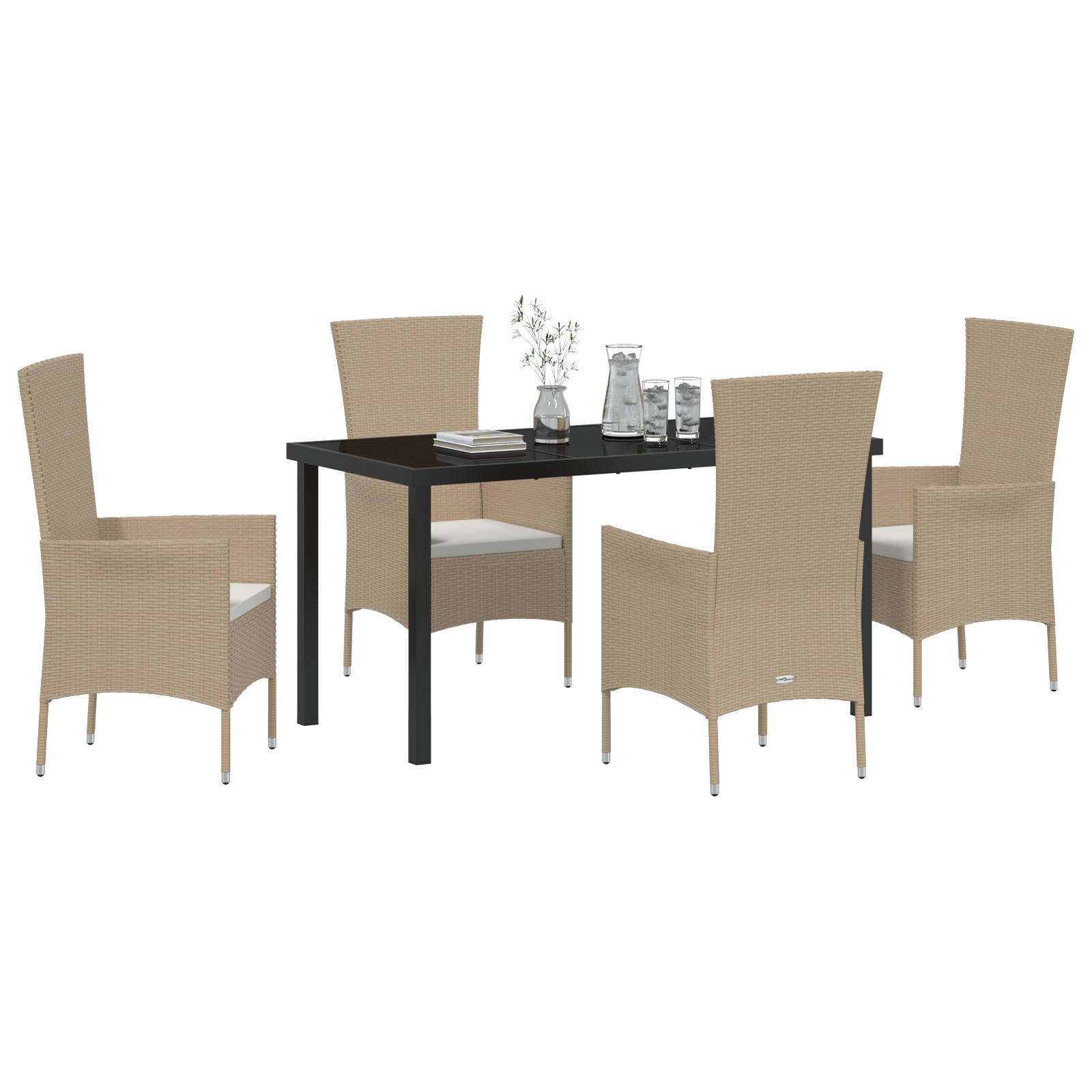 5-delige Tuinset met kussens poly rattan beige