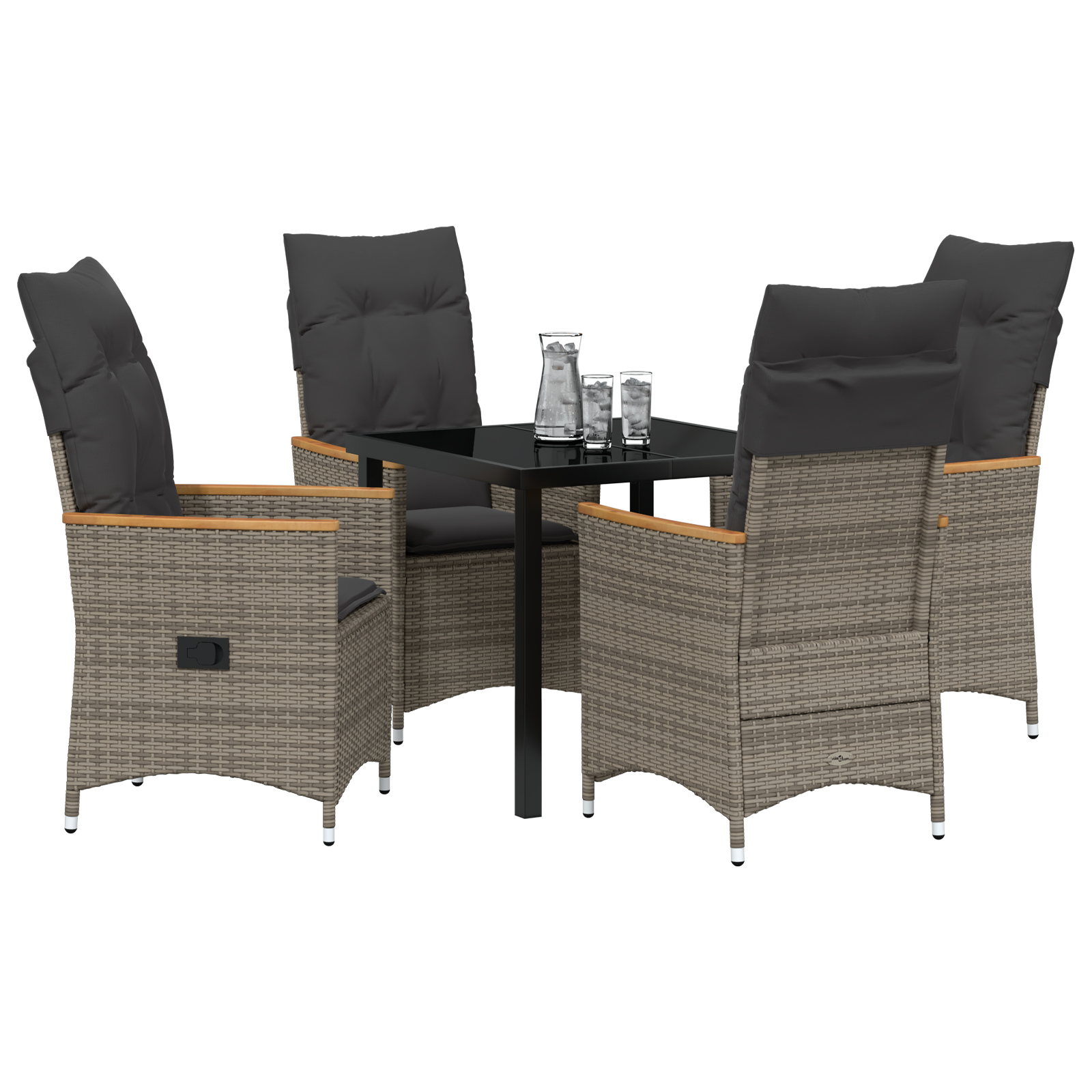 Tuin Eetset van 5 Stukken met Kussens Grijze Poly Rattan