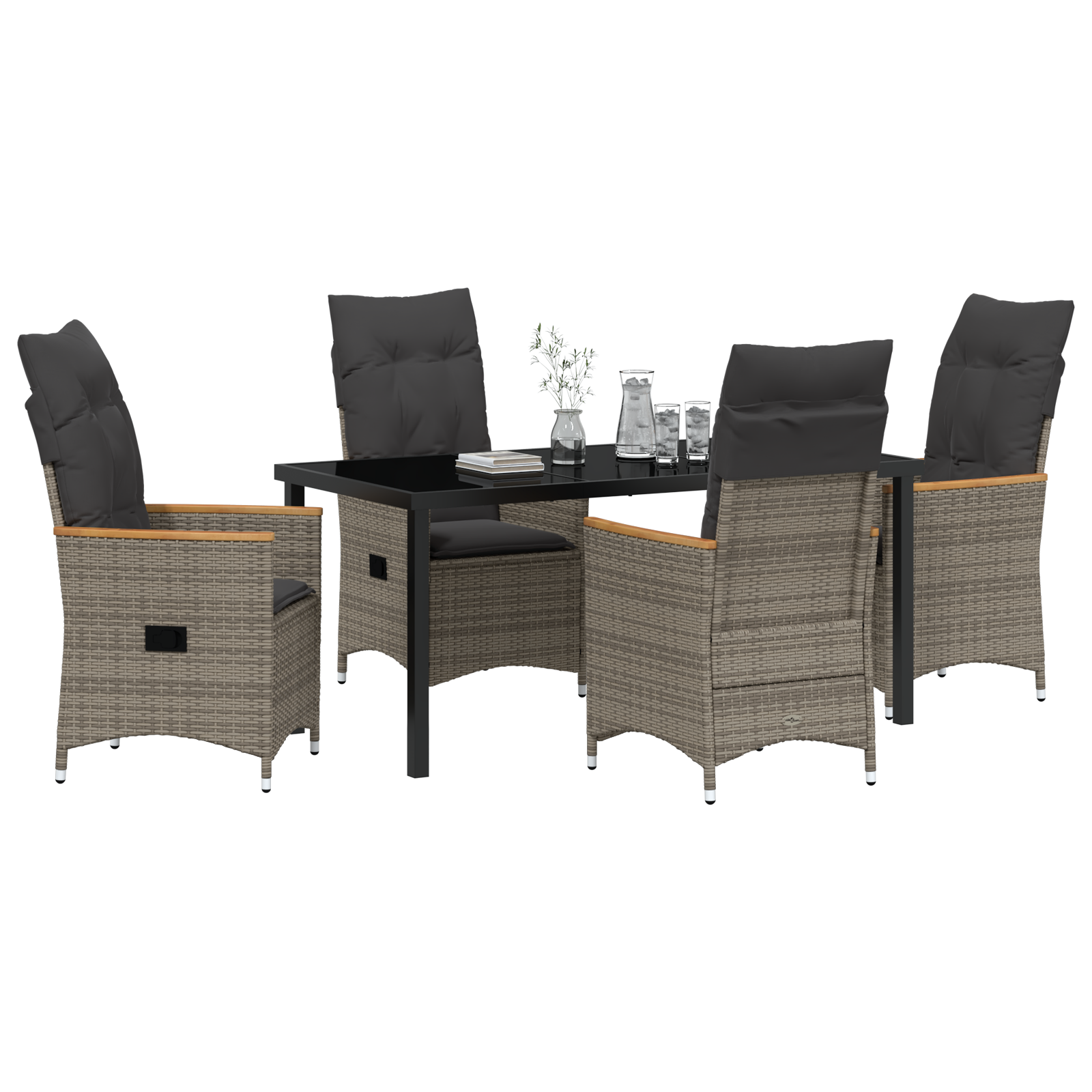 5-delig Tuin Eetset met Kussens Grijs Poly Rattan