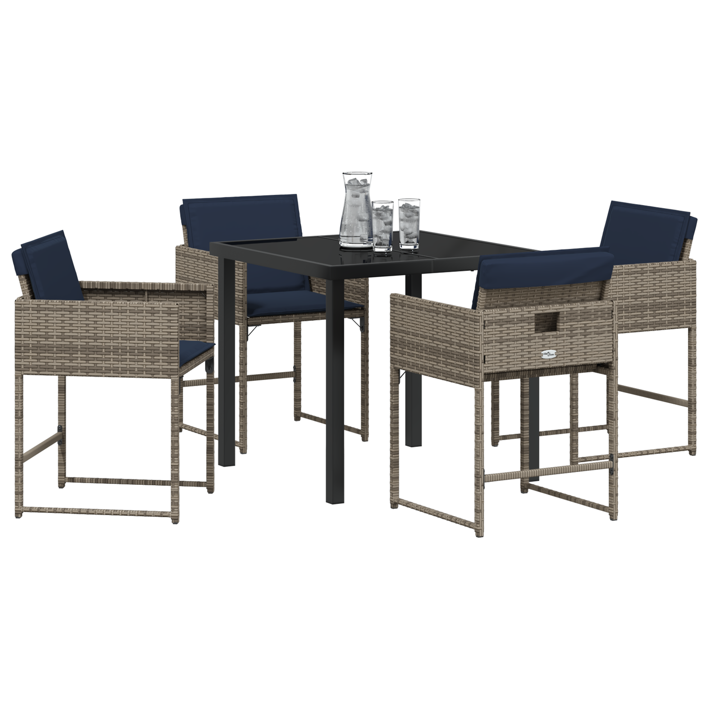 5-delige tuinset met kussens grijs poly rattan