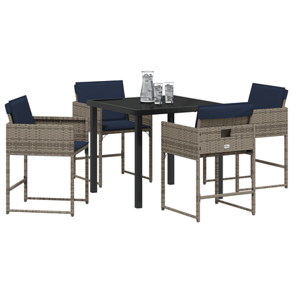 5-delige tuinset met kussens grijs poly rattan