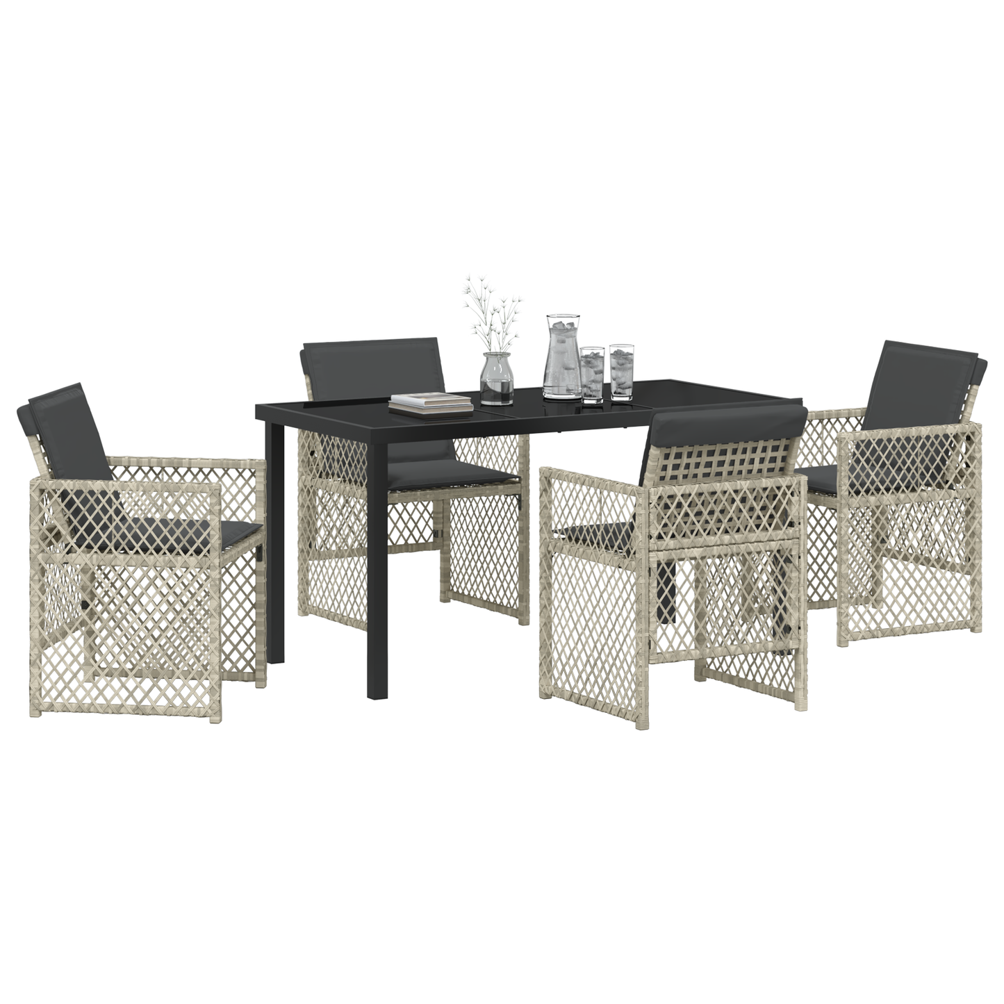 5-delige Tuinset met kussens poly rattan lichtgrijs